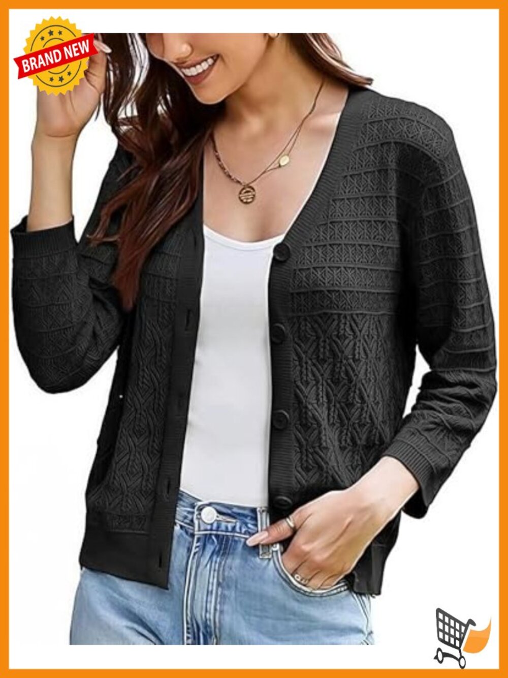 Women's Lightweight Crochet Cardigan 3/4 Sleeve V-Neck Summer Shrug